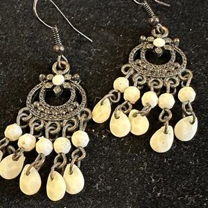 Boho Chandelier Drop Earrings with Cream Beads